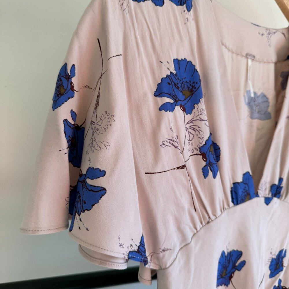 Free People Cream & Blue Floral Melanie Draped Floral Mini Dress - Picture 6 of 12